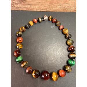 Multi color tiger eye graduated necklace with 925 magnetic clasp